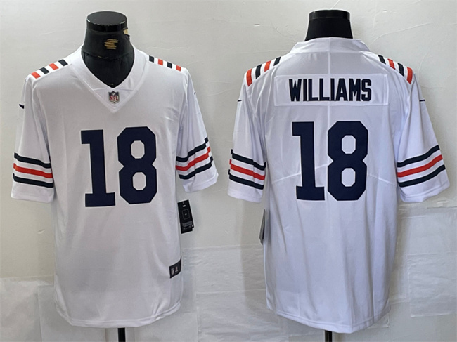 Men's Chicago Bears #18 Caleb Williams White 2024 Draft Vapor Stitched Football Jersey